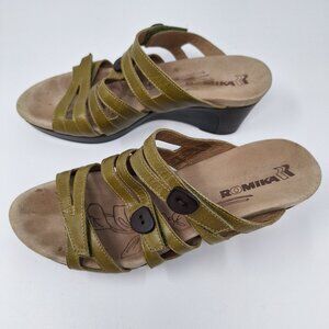 ROMIKA WOMAN SANDALS WEDGES STRAPY GREEN LEATHER BUTTONS SIZE 40/9.5-10